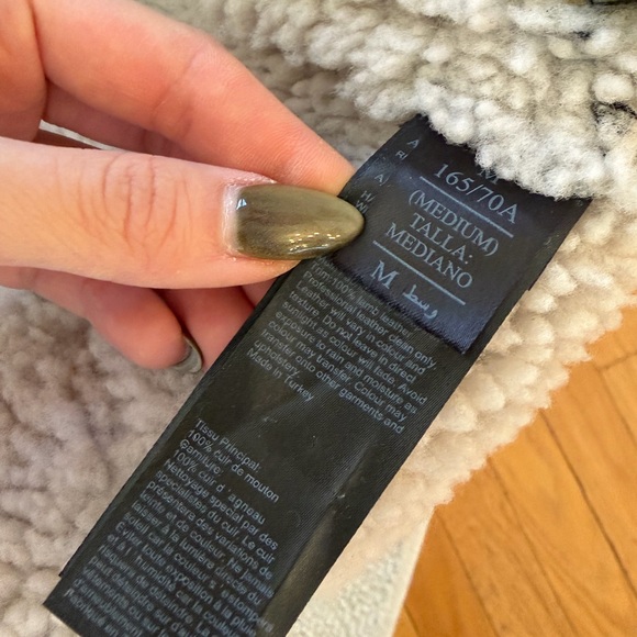 AllSaints Black Leather Shearling-Trim Biker Jacket - Picture 6 of 7